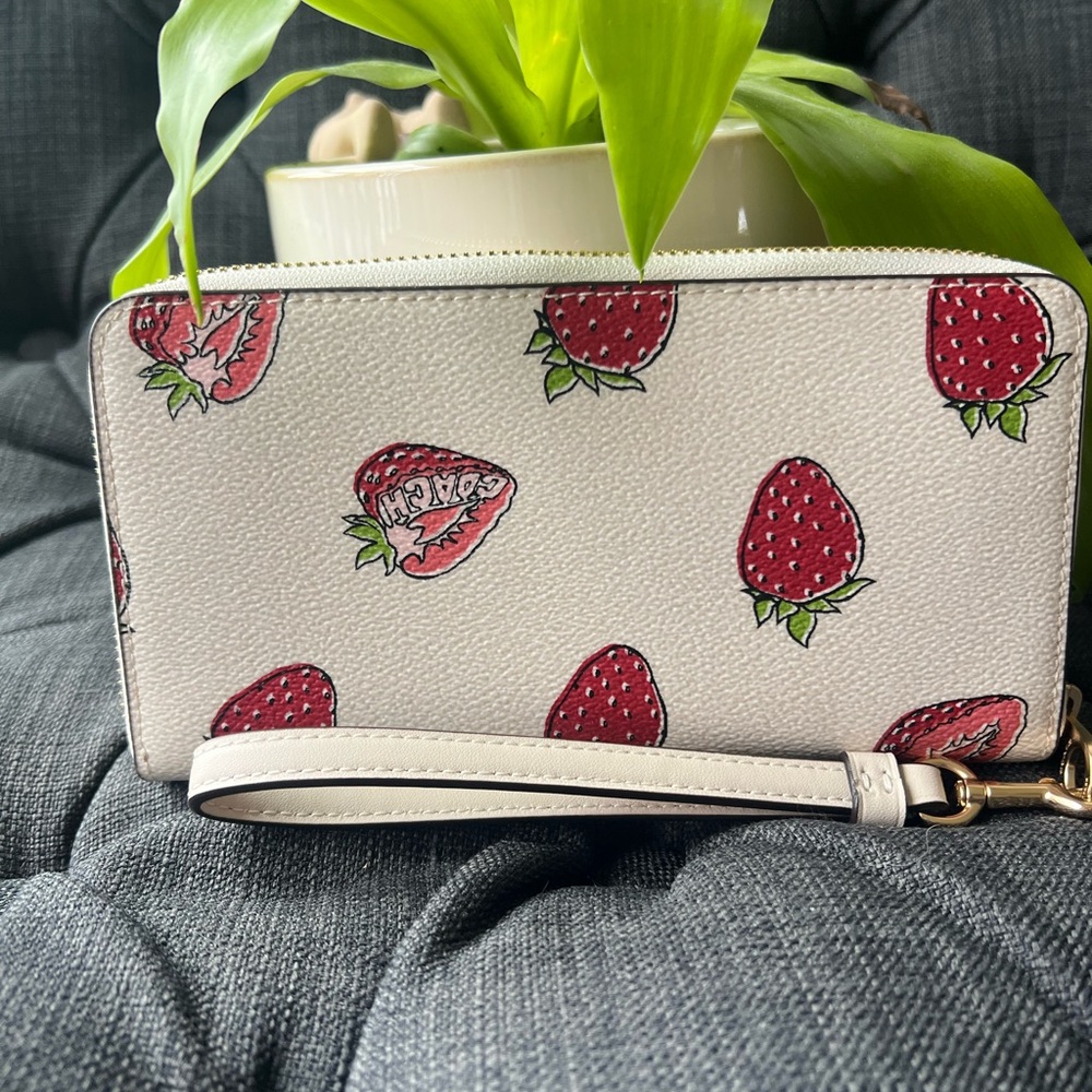 Coach Strawberry Zip Wristlet Wallet - Picture 2 of 12